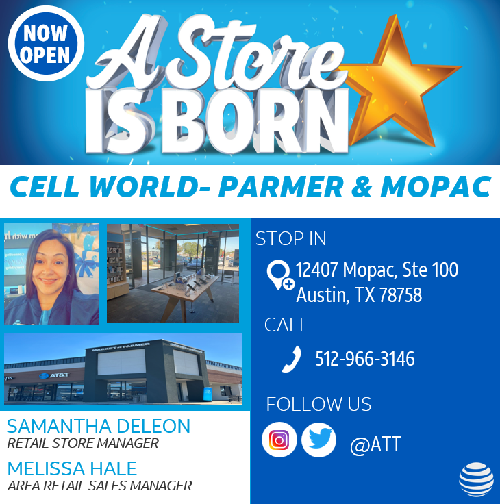 STXspeaks's tweet photo. STX is growing again. Take a look at our newest location NOW OPEN Cell World-Parmer &amp; Mopac in Austin! #StoreIsBorn @LuisSilva_STX @STXspeaks https://t.co/1J8zPkh8SF