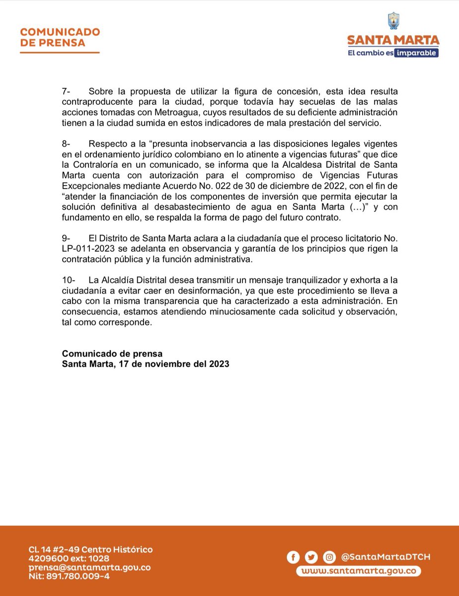VirnaJohnson's tweet photo. Aclaramos lo expuesto en el comunicado de la Contraloría General sobre la adjudicación de la solución definitiva al desabastecimiento de agua. 

Siempre informamos a la ciudadanía con la verdad, los Gobiernos del Cambio hemos luchado por llegar al momento que estamos con el proyecto El Curval, ha sido un trabajo transparente, de esfuerzos conjuntos con la @magdalenagober, cada fase ha sido debidamente socializada, por eso lo defenderemos.