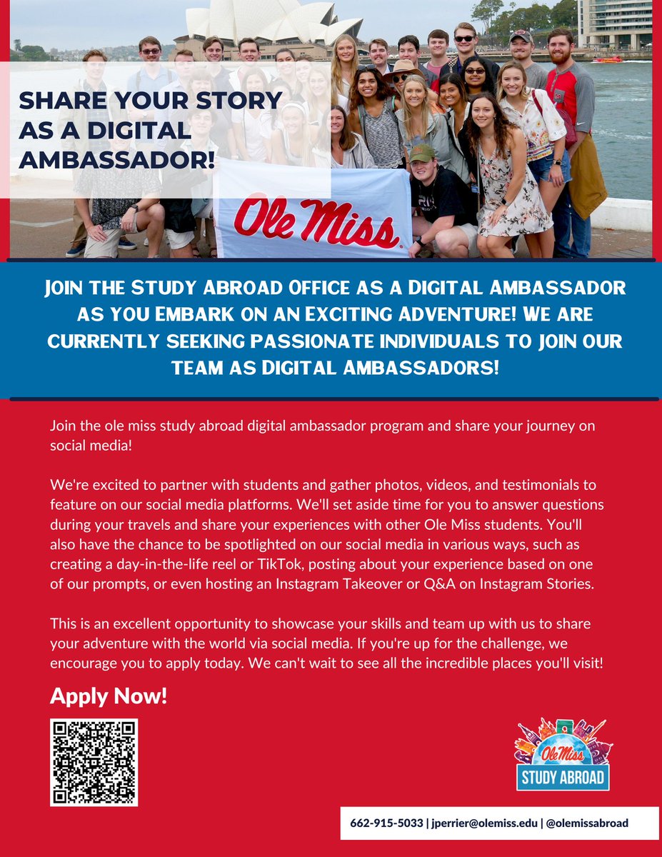 We are excited to announce the Study Abroad Digital Ambassador Program! Partner with us to showcase your adventure abroad through photos, videos, and testimonials. Apply now for the chance to spotlight your adventure!" 

Apply here! bit.ly/40LulGC