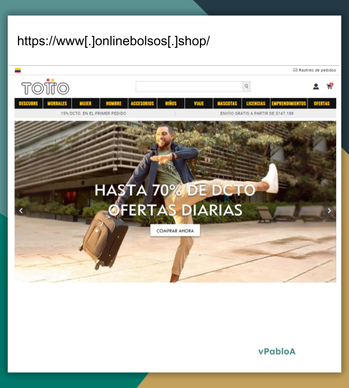 vPabloA's tweet photo. ¡Black Friday, Scammers al Acecho! 🛑🌐

Recientemente, he recibido una denuncia preocupante sobre una página web que está suplantando la reconocida marca @TottoColombia 

hxxps://www[.]onlinebolsos[.]shop/

@CaiVirtual https://t.co/dmhfAkmVj3