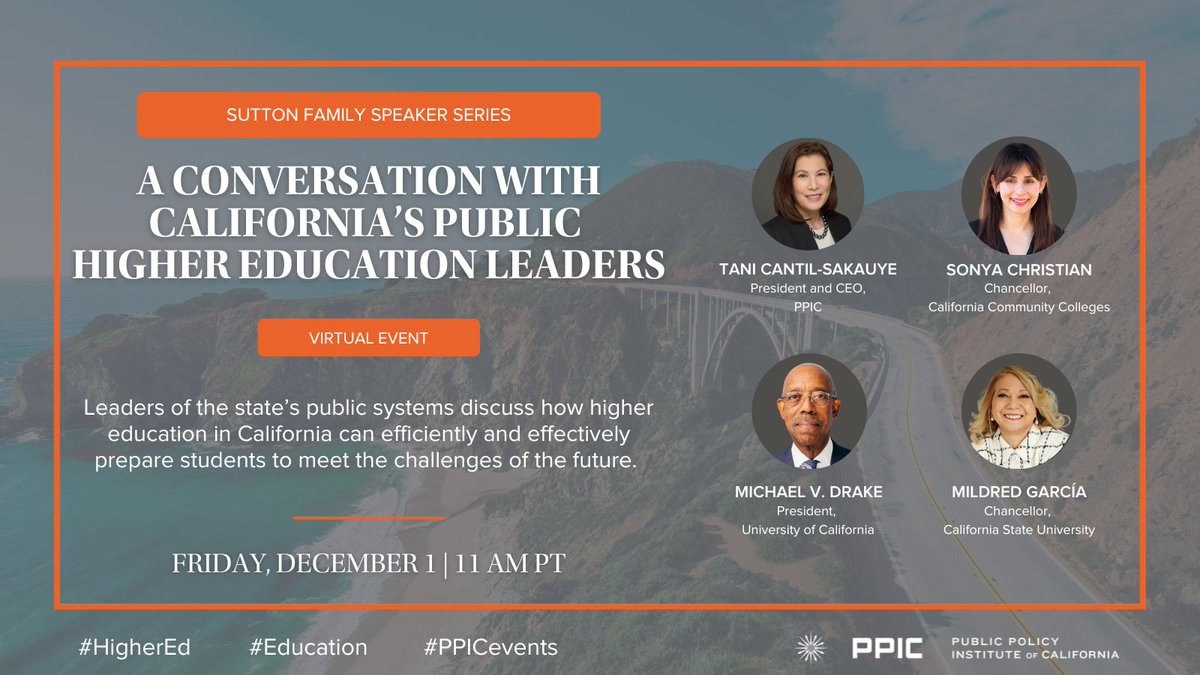 How can CA’s #HigherEd system prepare a broad range of students to meet the challenges of the future? Join us for a wide-ranging conversation w/ @sonyachristian (@CalCommColleges), @UCPrezDrake (@UofCalifornia), & @CSUdrG (@calstate). 🔗 to register: bit.ly/40azGHl