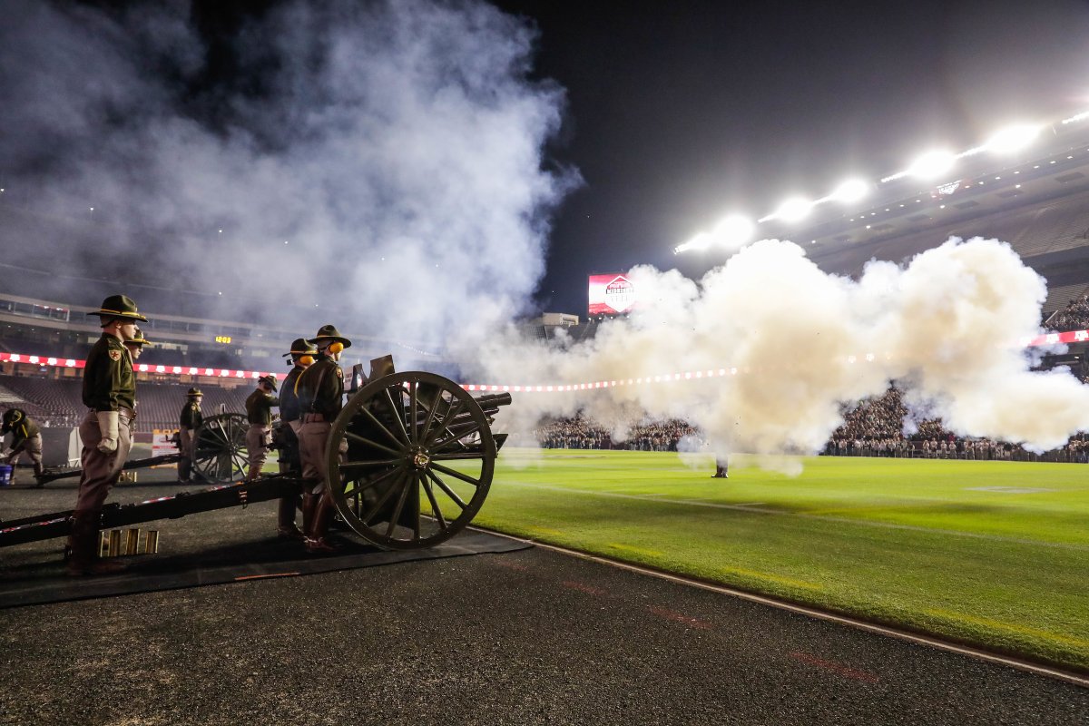 Pass it back, Ags: a cannon will fire on campus 12 times during Midnight Yell Practice in honor of the Aggies lost during the Bonfire collapse.