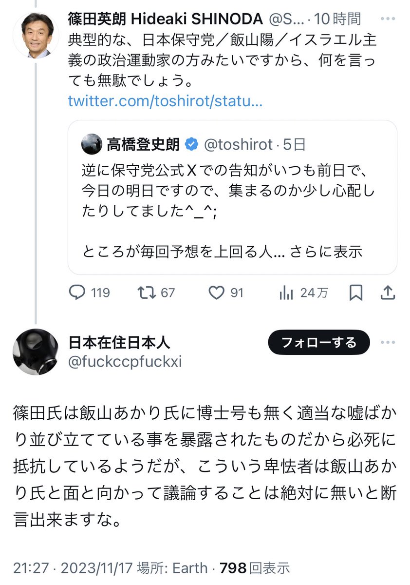 【特大悲報】篠田英朗氏、プロフィールにPh.D.と明記してあるのに、意味を知らない日本保守党シンパたちから「博士号とってから言えよ」「博士号ももってないおっさん」「博士号も無く適当な嘘ばかり並び立てている」などとボロクソに言われてしまう