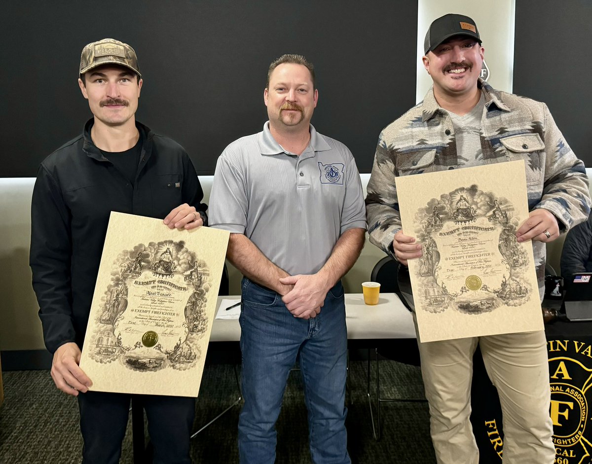 Tualatin Valley Firefighters (@iaff1660) on Twitter photo At yesterday’s General Membership Meeting, President Hanes presented FF’s Beau Allen and Noah Trescott with their exempt firefighter certificates. A big thanks to 1660 Retiree Bob Burkholder for his calligraphy work on these certificates. #iaff <a href="/IAFFofficial/">International Association of Fire Fighters</a> <a href="/ORfirefighters/">Oregon Fire Fighters</a> At yesterday’s General Membership Meeting, President Hanes presented FF’s Beau Allen and Noah Trescott with their exempt firefighter certificates. A big thanks to 1660 Retiree Bob Burkholder for his calligraphy work on these certificates. #iaff <a href="/IAFFofficial/">International Association of Fire Fighters</a> <a href="/ORfirefighters/">Oregon Fire Fighters</a>