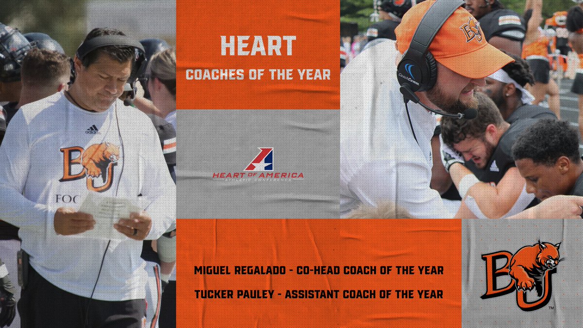 BakerAthletics's tweet photo. FB: Congrats to head coach Miguel Regalado and defensive coordinator Tucker Pauley on earning Heart Co-Head Coach of the Year and Assistant Coach of the Year honors!

Regalado and the BU coaching staff have been restoring the order with Baker making a return to the NAIA playoffs! https://t.co/xhXO0tHsnz