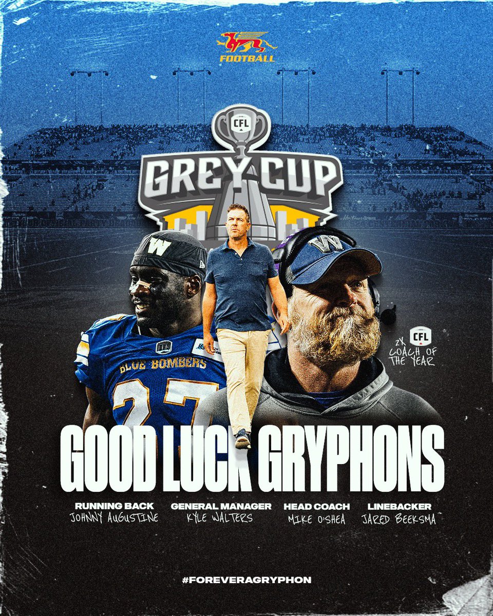 Good luck to our Gryphon alumni who are competing in the 110th Grey Cup this weekend! 🏆

#ForeverAGryphon