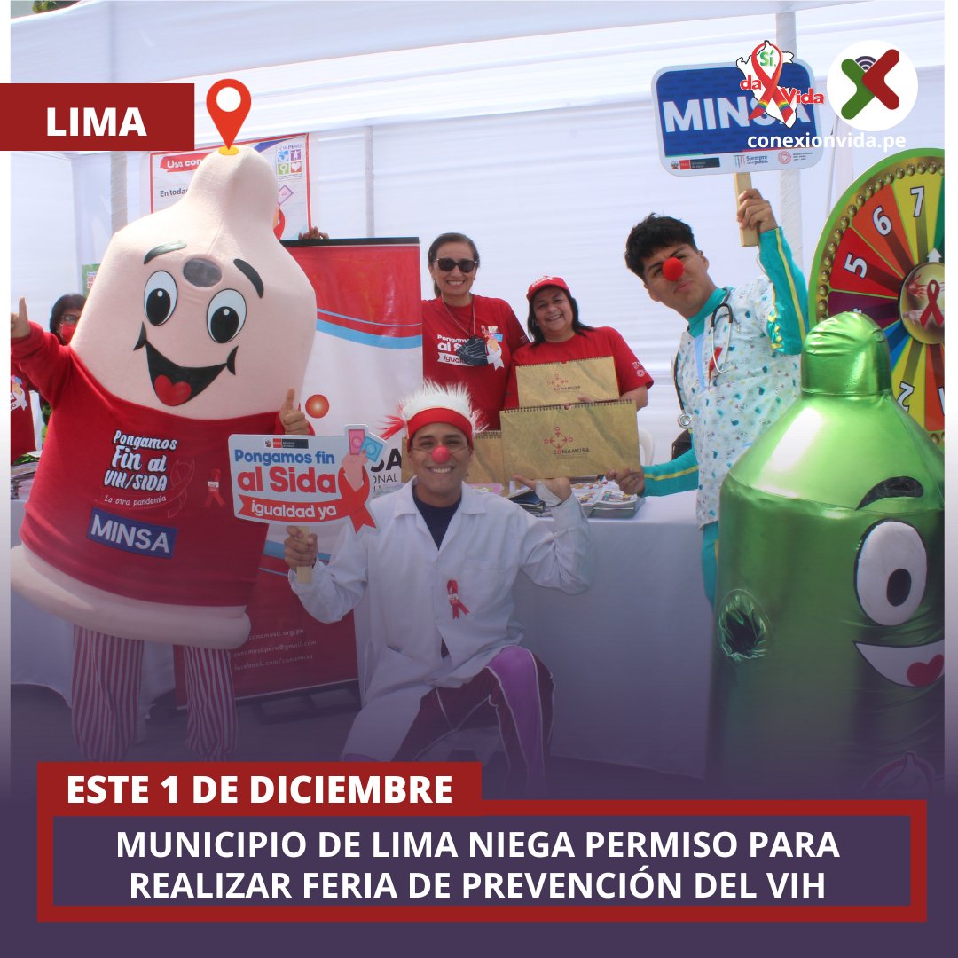 ConexionVida_pe's tweet photo. 😱 Representante de oficina de comunicaciones del @Minsa_Peru  informó que la Municipalidad de Lima @MuniLima  negó permiso para realizar  feria de prevención del #VIH que se realiza anualmente por Día Mundial de la Respuesta al VIH, el 1 de diciembre.
@suselparedes  🧵1/3 https://t.co/fO434vv582
