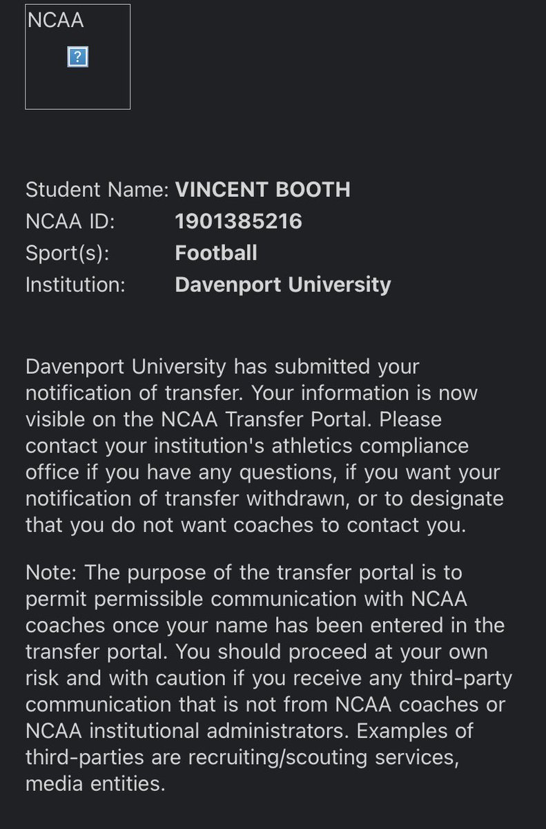 vinnybooth08's tweet image. I would like to thank Davenport University, the coaching staff, and my teammates for the past 2 years!! I have built a ton of great relationships that I will forever cherish. With that being said, I have decided to enter the transfer portal with 3 years of eligibility  remaining.