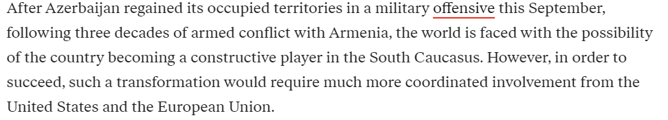 Tigartsakh's tweet image. I honestly don't know what Politico's editors have been smoking lately. It's beyond me how this sort of garbage can be published by any media outlet that has a modicum of self-respect. This is a deliberate choice to whitewash ethnic cleansing. 
politico.eu/article/azerba…