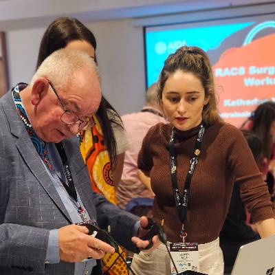RACSurgeons's tweet photo. RACS President Kerin Fielding, Phil Truskett and Ruth Mitchell led the facilitation of a surgical skills workshop at #AIDAconference23. More than 25 Indigenous medical students and junior doctors participated in the session. https://t.co/kOF2LkPfFb