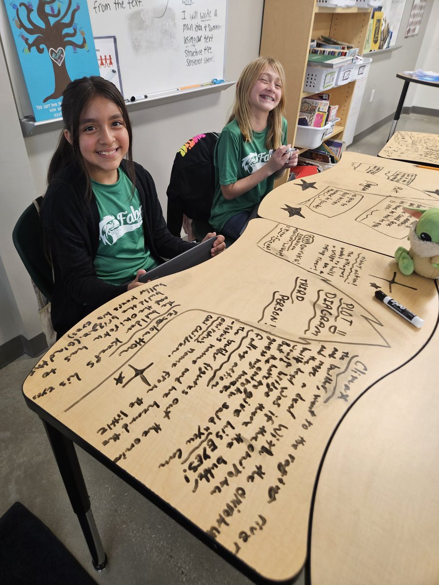 LkayLauren's tweet photo. Assignments are more fun when we get to draw and write on our desks!! Happy Friday! @BoerneISD @FabraElem #plotmountain https://t.co/XApHUnsFbM