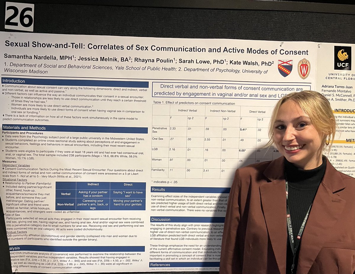 Sam Nardella just presented her amazing research on college student sexual consent communication at #SSSS2023.