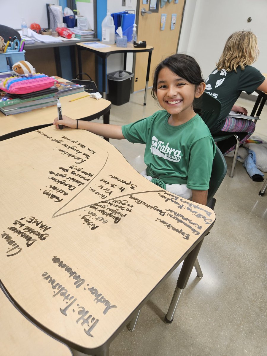 LkayLauren's tweet photo. Assignments are more fun when we get to draw and write on our desks!! Happy Friday! @BoerneISD @FabraElem #plotmountain https://t.co/XApHUnsFbM