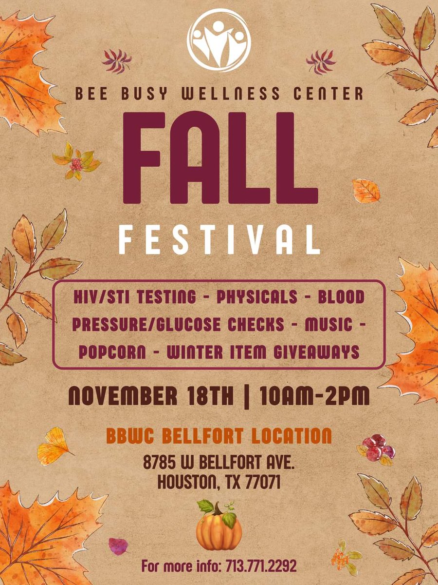 🍂✨ Get ready for a fantastic time at our Fall Festival this Saturday, November 18th! 📅 

We've got FREE physicals, HIV/STI testing, blood pressure &amp; glucose checks, and connections to health providers. Bring the kiddos for FREE snacks and winter goodies! 🍎🧤