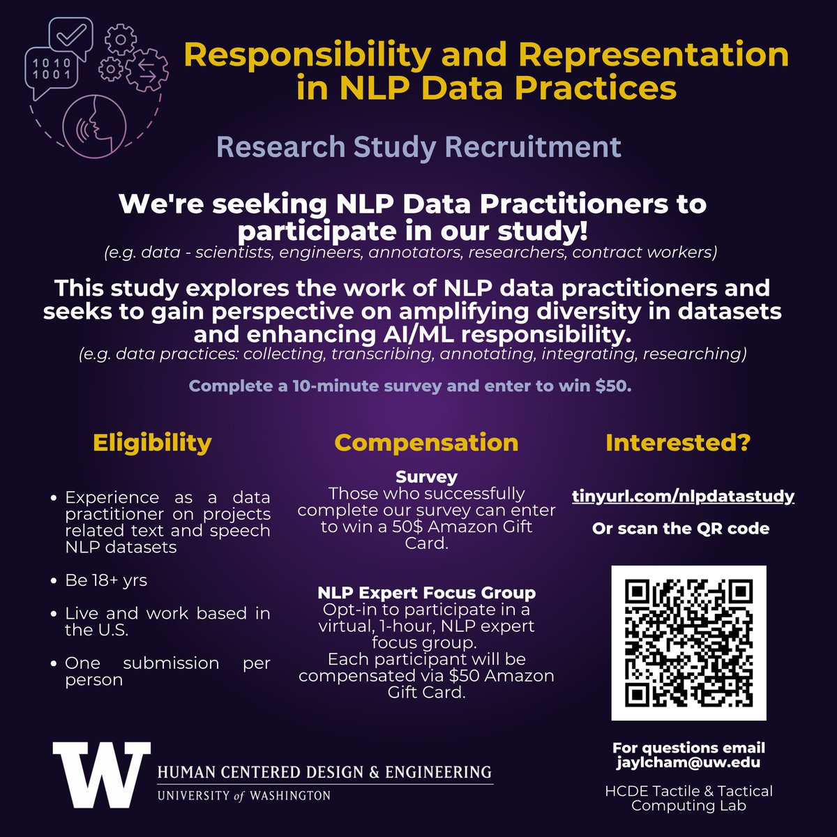 Jay Little Cunningham, Ph.D. (@jay__cunningham) on Twitter photo JOIN OUR RESEARCH STUDY! 📝🫴🏾
tinyurl.com/nlpstudyinfo
My research team at <a href="/hcdeUW/">UW Human Centered Design & Engineering (HCDE)</a> / <a href="/uwcse/">Allen School</a> seeking insights on fairness in data science for our research study, "Responsibility and Representation in Natural Language Processing Data Practices".
If you're an NLP data JOIN OUR RESEARCH STUDY! 📝🫴🏾
tinyurl.com/nlpstudyinfo
My research team at <a href="/hcdeUW/">UW Human Centered Design & Engineering (HCDE)</a> / <a href="/uwcse/">Allen School</a> seeking insights on fairness in data science for our research study, "Responsibility and Representation in Natural Language Processing Data Practices".
If you're an NLP data