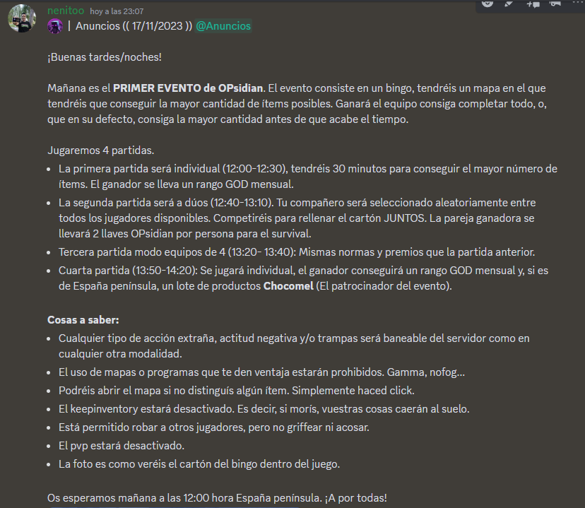 OpsidianMC's tweet image. Mañana a las 12:00 tenemos una cita 😎