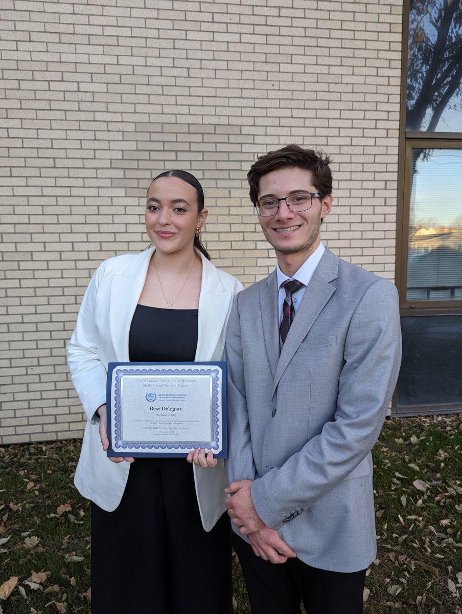 The Osseo Senior High team of Sarah Aresmouk & Ethan Backes took home the top award for Best Delegate at the Model UN Convention today. #WeAreOsseo