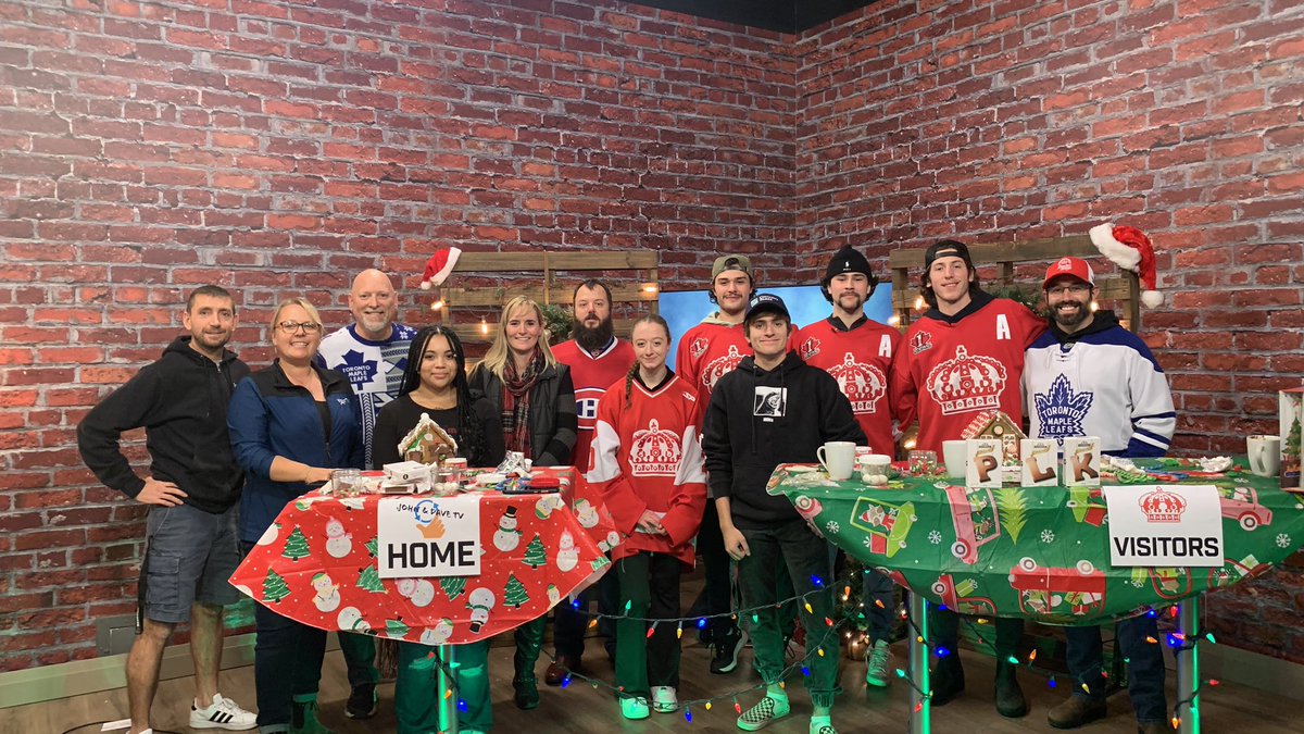 yourtvov's tweet photo. Creating Holiday programming is a whole lot better when the @PLKingsCCHL are in the house! We put their “handling” to the test during a taping of John&DaveTV” tune in Dec.13 7pm to see who will be crowned the gingerbread champs! Happy Holidays #plk #duck #mcnally #hicklin #yourtv https://t.co/Rsri0REqWt