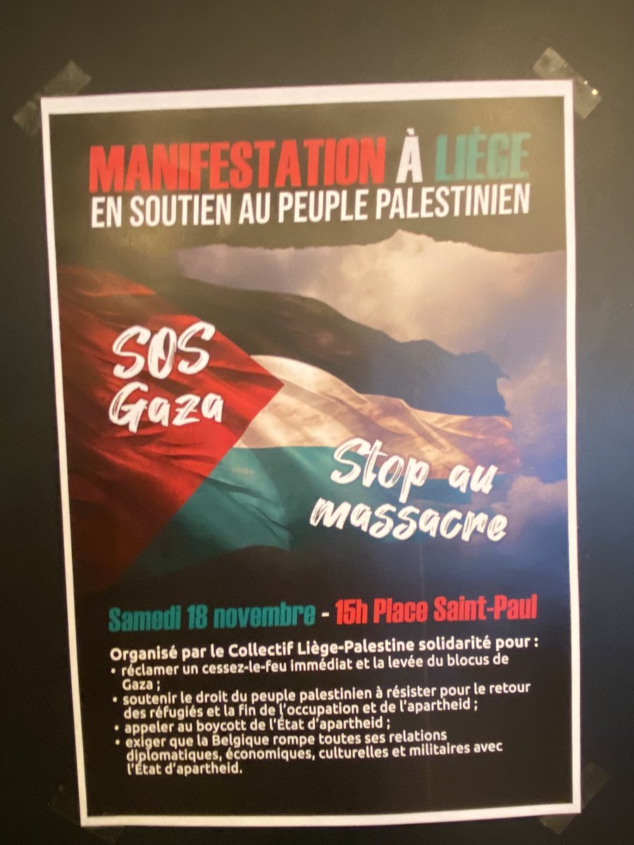 The_Nevi's tweet photo. Venez tous dire NON à la colonisation de la #Palestine ce samedi à 15h place Saint-Paul à #liège!

#FreeGaza https://t.co/QyIpGUdvRz