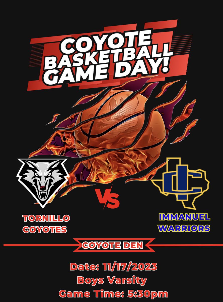 Luis Vega (@coachvega2) on Twitter photo 🏀It’s GAME DAY PACK! Come out and Support our Coyotes as they take on The Immanuel Warriors at The COYOTE DEN!!! Let’s GO!!! <a href="/tornillohoops/">Tornillo Boys Basketball</a> <a href="/rvegab_TISD/">Rosy Vega-Barrio</a> <a href="/AOlvera_TISD/">Alejandro Olvera</a> <a href="/OteroElizabeth0/">Elizabeth Otero TISD</a> <a href="/coachelias01/">Jordi Elias</a> <a href="/BryanJoseph_80/">Bryan</a> 🏀It’s GAME DAY PACK! Come out and Support our Coyotes as they take on The Immanuel Warriors at The COYOTE DEN!!! Let’s GO!!! <a href="/tornillohoops/">Tornillo Boys Basketball</a> <a href="/rvegab_TISD/">Rosy Vega-Barrio</a> <a href="/AOlvera_TISD/">Alejandro Olvera</a> <a href="/OteroElizabeth0/">Elizabeth Otero TISD</a> <a href="/coachelias01/">Jordi Elias</a> <a href="/BryanJoseph_80/">Bryan</a>