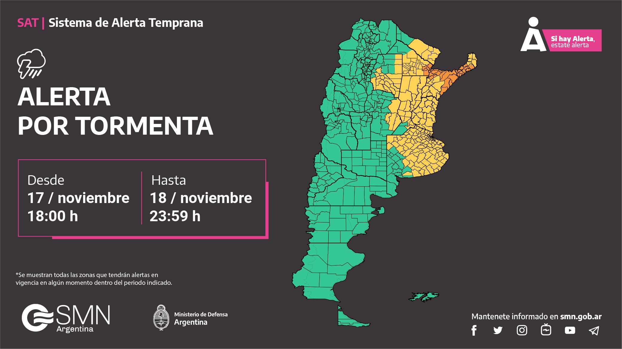 Alerta hoy por tormentas y granizo: Buenos Aires y otras 6 provincias afectadas