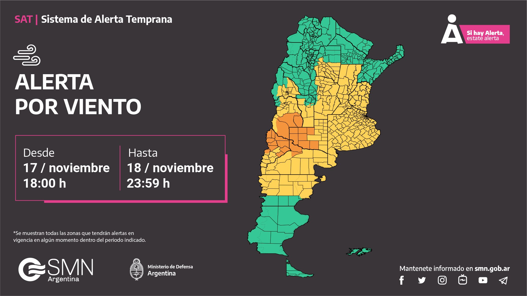 Alerta meteorológica hoy por vientos fuertes: Buenos Aires y otras 10 provincias