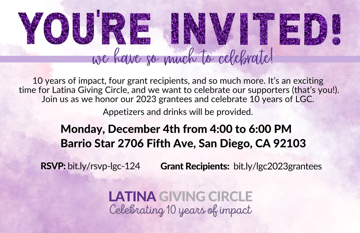 We have so much to celebrate, and we'd love for you to join us! On Monday, December 4 we will be honoring our 2023 grantees as well as continuing our 10 year anniversary celebration. We hope to see you there! Let us know you're coming by RSVPing here: bit.ly/rsvp-lgc-124