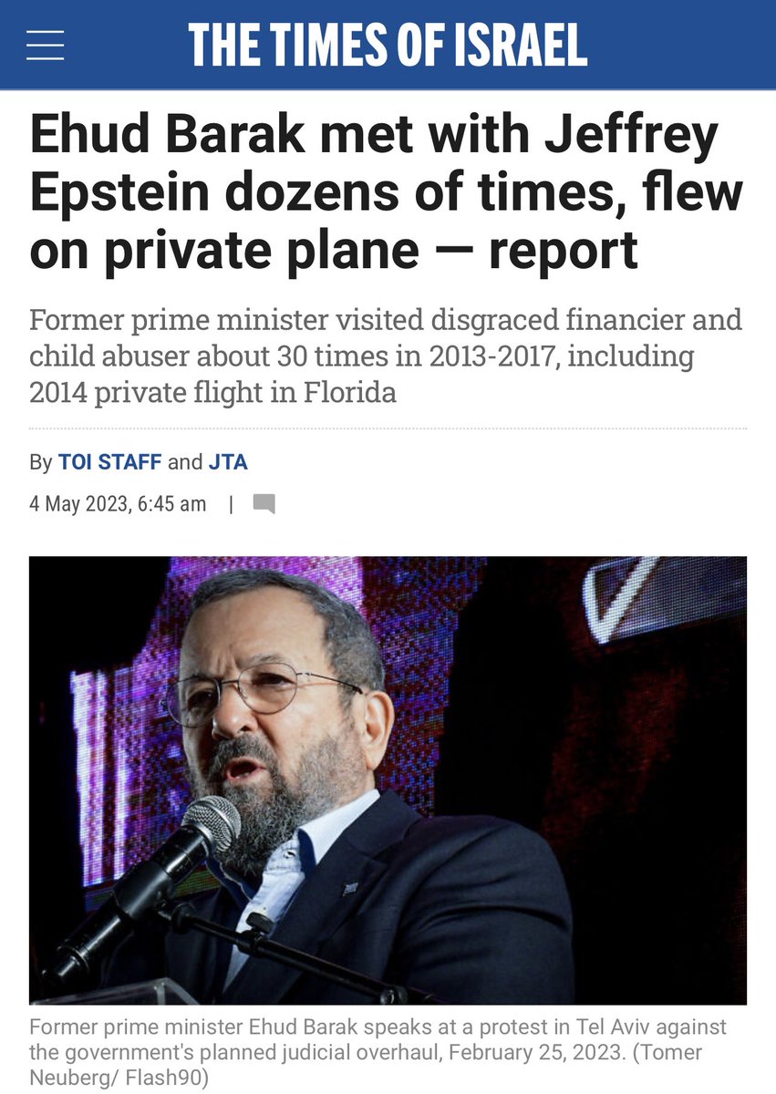 chiweethedog's tweet photo. remember when Ehud Barak was caught sneaking out of Jeffrey Epstein’s NY mansion brothel massage parlor and flew on the Lolita Express plane “dozens of times” lol https://t.co/ZDRr9uz6M5