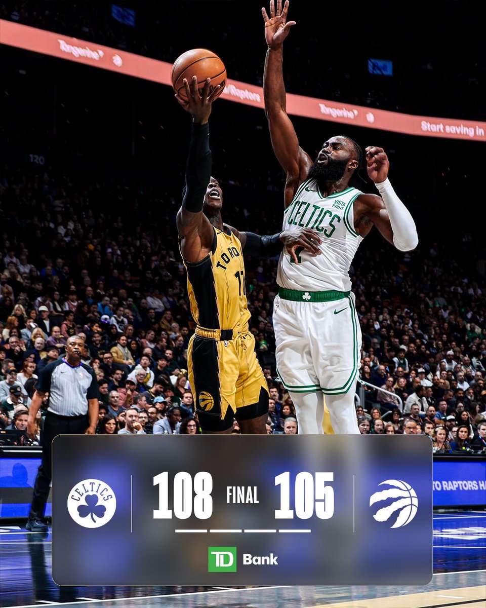 CelticsNationIt's tweet photo. #CelticTalk #RS #Game12

#Celtics @ #Raptors        108-105

Reaction di @MulasMirko 

☘️Seconda vittoria nel Torneo (2-0) ☘️

☘️ Nelle ore antecedenti la gara ci sono stati alcuni segnali per il recupero dei titolari. Al fischio di inizio, infatti, #Mazzulla ha a disposizione tutto il quintetto titolare al gran completo.

☘️ Questo però non rende le cose facili nell'immediato.  La squadra fatica a trovare la via del canestro, soprattutto grazie ad una scarsa precisione da oltre l'arco. Solo un parziale di 10 punti, nei minuti finali della prima frazione, permette agli ospiti di rimanere a contatto.

☘️ Seconda frazione che vede la compagine biancoverde offrire una prestazione completamente diversa con una spinta data dalla panchina , #Hauser davvero un impatto superlativo, e una costanza sui due lati del campo nettamente diversa dal primo quarto.

☘️ #Boston perde di nuovo la bussola e concede ai padroni di casa un lungo parziale che li porta addirittura sotto nel punteggio.. Il momento no sembra ristabilirsi sul finale di quarto dove i ragazzi di Mazzulla riescono a rimettere la testa avanti. 

☘️ Ultimo quarto punto a punto fino ai minuti finali dove una tripla di White da lo strappo decisivo e concede la vittoria a Boston che pur faticando più del dovuto si aggiudica la seconda partita del In-Season Tournament.