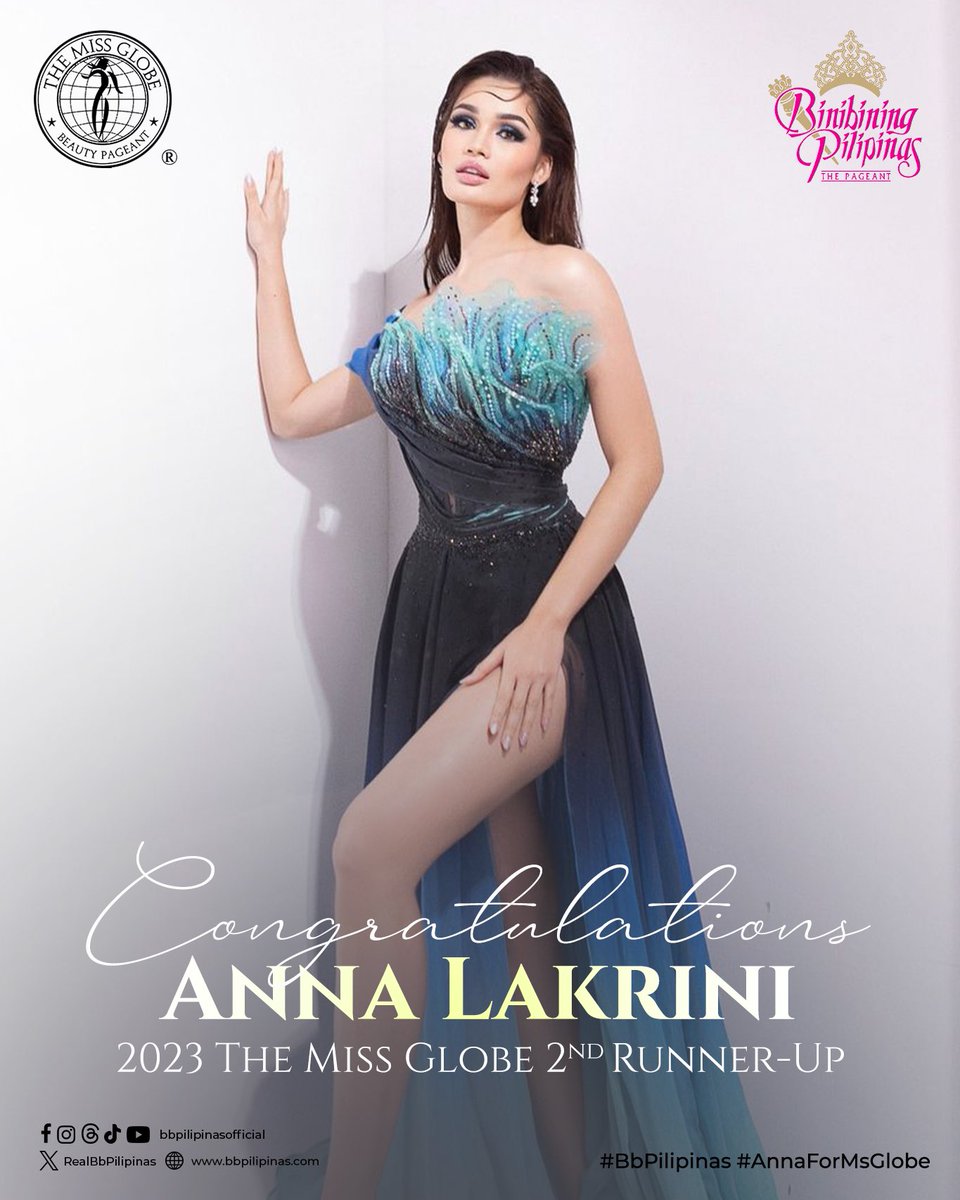 Congratulations for bringing home The Miss Globe 2023 2nd Runner Up crown, Anna Valencia Lakrini! You made us all very proud of you. 🌎🇵🇭 #BinibiningPilipinas #BbPilipinas2023 #TheMissGlobe2023 #AnnaForMissGlobe #BinibiningPilipinasGlobe2023 #ANNAstoppable #AnnaValenciaLakrini