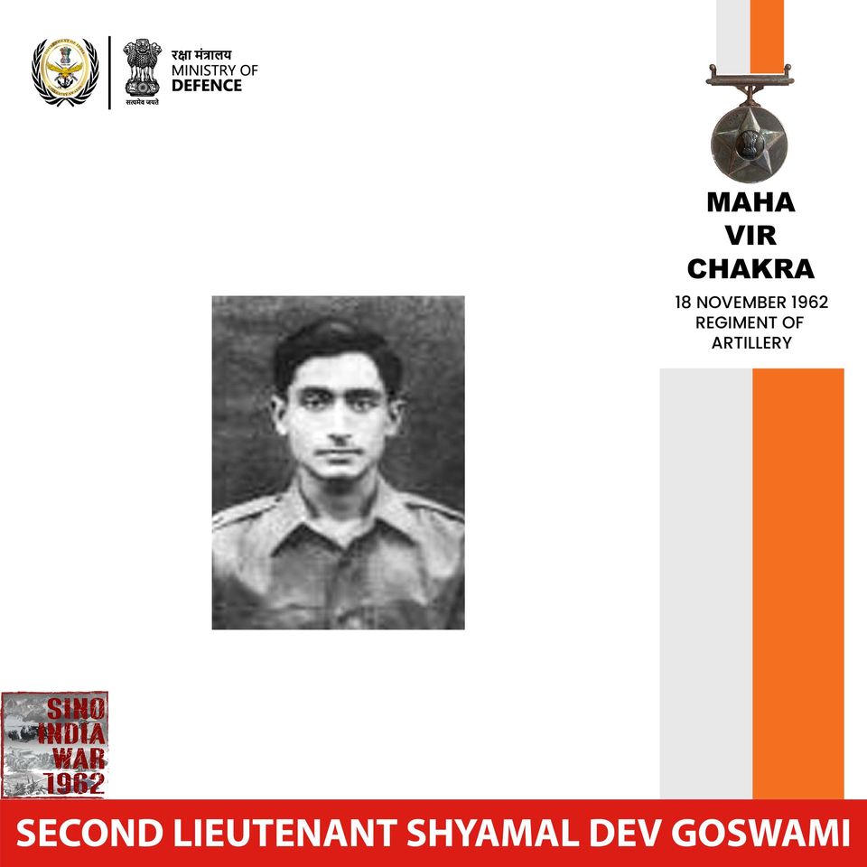 GallantryAward's tweet photo. Second Lieutenant Shyamal Dev Goswami was the observation post officer on Gurung Hill in Chushul. Despite being seriously wounded he continued to fight the enemy and was awarded #MahaVirChakra. https://t.co/8rCBt9ekza