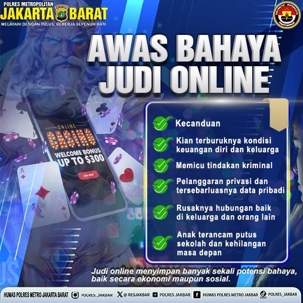 Resjakbar's tweet photo. Awas Bahaya Judi Online
.
Judi Online Menyimpan Banyak Sekali potensi bahaya, baik secara ekonomi maupun sosial
.
#polresjakbar #polres_jakbar #polresmetrojakartabarat #humaspolresmetrojakartabarat #infopolisi #halopolisi #tipspolri #edukasipolri #judionline https://t.co/cYJBQpgKOh