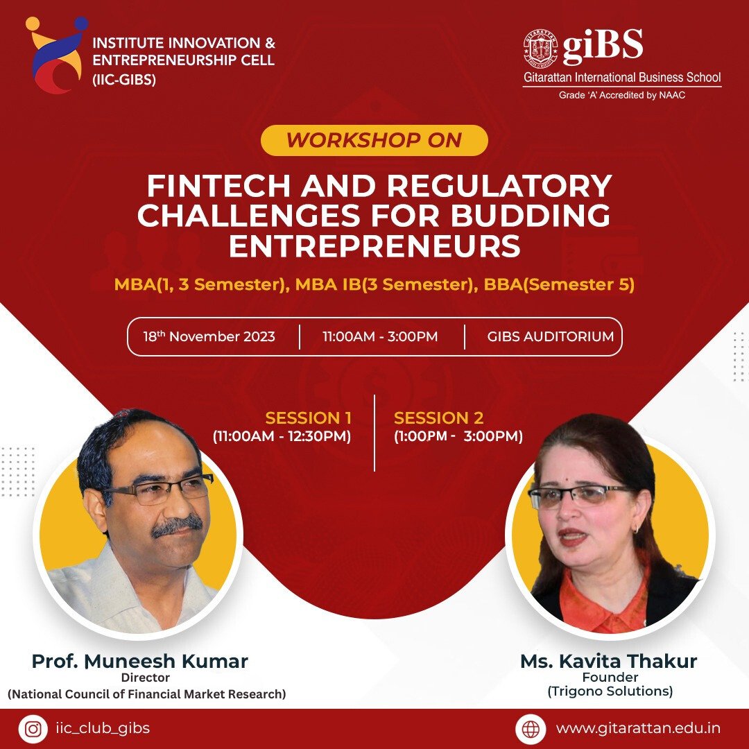 gibs_gitarattan's tweet photo. Dive into the world of fintech with our upcoming workshop! Join us as we unravel the mysteries of "Fintech and Regulatory Challenges."
#gibs #ggsipu #leadersoftomorrow #law #management #mba #bba #llb #iic #FintechWorkshop #Entrepreneurship #InnovationInFinance https://t.co/bah1Zdesdf