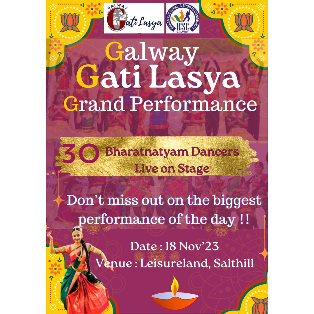 icscgalway's tweet photo. 🪔🎉 Get ready for the grandest Diwali celebrations in town with a spectacular performance by Galway Gati Lasya! 🪔🎉

Join ICSC Galway for an unforgettable evening filled with vibrant cultural performances and festivities!

🕓 Gates Open: 4 PM https://t.co/PeDOAGmZD5