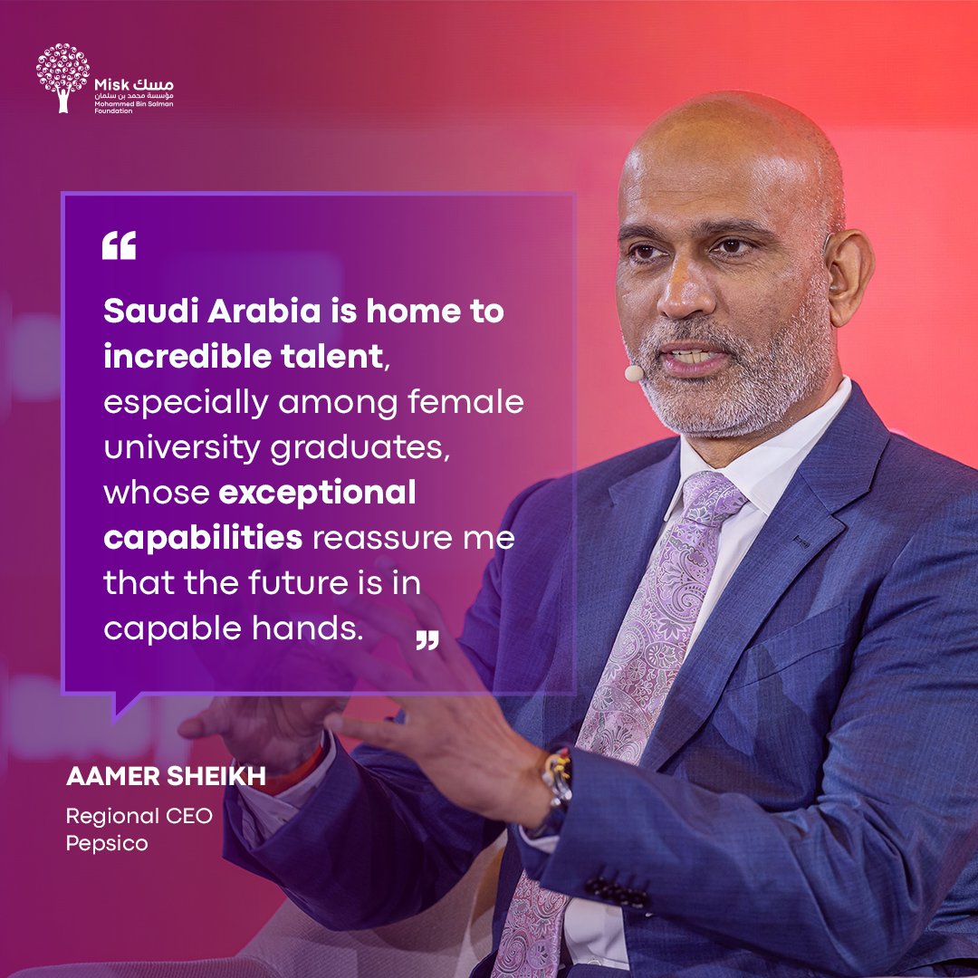 Misk_Global's tweet photo. . @iamaamer, Regional CEO @PepsiCo, shares his praise for the exceptional capabilities of female professionals in Saudi Arabia at #MGF23. #TheBigNow https://t.co/TcrVVRnAVG