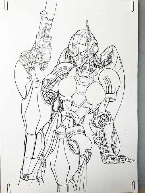 Brave and Bold vol.9での委託イラストの線画。 ミリペンは楽でいいけど、ゴリゴリ作業感が少し乏しい。 Gペンで描きたいが、コピック彩色するとインク溶けだすんだよな。 証券用とかなら大丈夫なん? コピックでゴシゴシ塗ったら何でもにじむか? 午前中にギャラコン上半身終わらせたい! #ブレボ