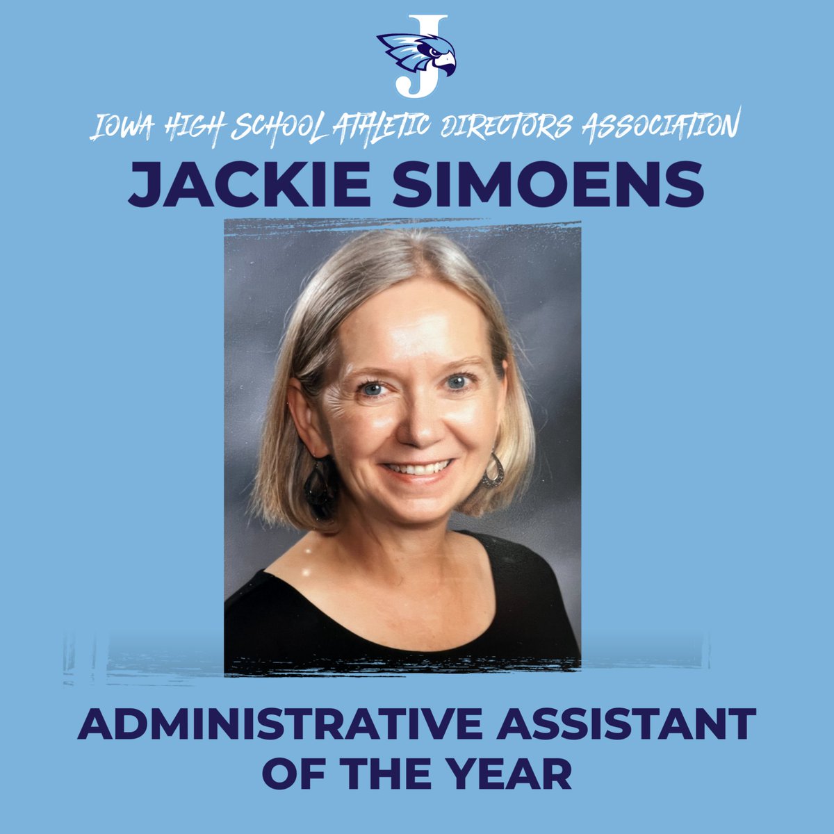 CRJHawks's tweet photo. Big News: The @IOWAHSADA has named Jefferson Activities Secretary Jackie Simoens as Administrative Assistant of the Year! https://t.co/beDAgZ8rB1