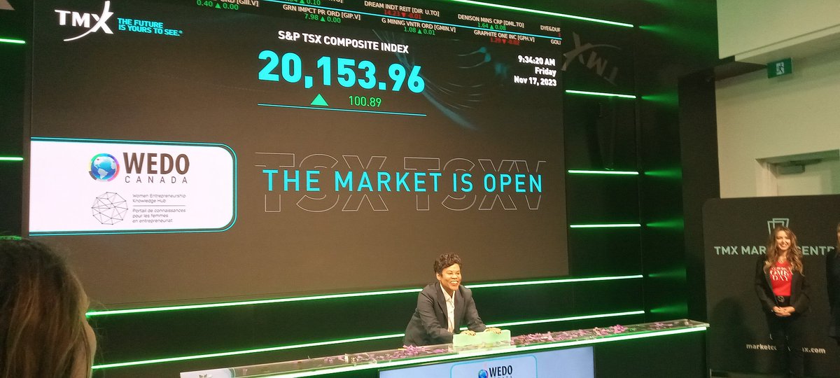 J_Barr11's tweet photo. Today was wonderful opportunity to attend Women's Entreprenership Day celebration at Toronto Stock Exchange. Women through entrepreneurship endeavors add to the local and national economy. Honorable Marci Ian was in the building for the market open https://t.co/hbVVlqQC8Z