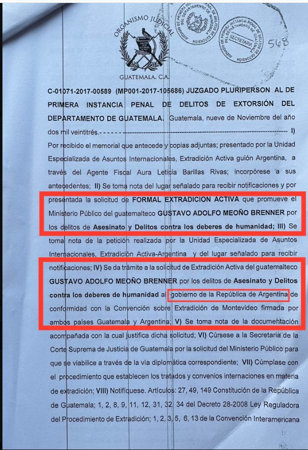 La extradición del guatemalteco Gustavo Meoño Brenner ha sido autorizada por un juzgado de Primera Instancia Penal. Meoño es señalado de tener posiblemente responsabilidad en los atentados del 5 de septiembre de 1980, que incluyeron la detonación de dos artefactos explosivos en…