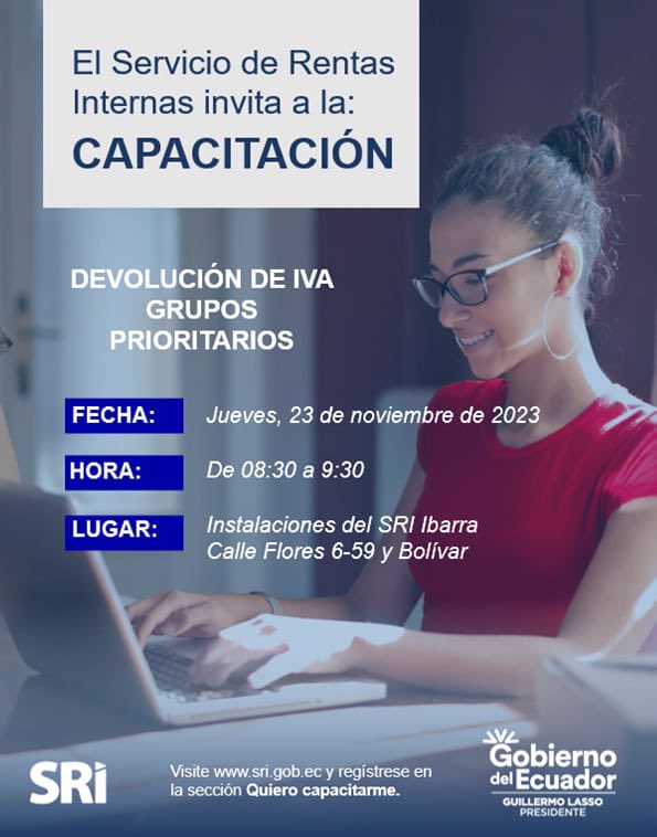DanielaProanoC's tweet photo. 📌𝘊𝘢𝘱𝘢𝘤𝘪𝘵𝘢𝘤𝘪𝘰𝘯𝘦𝘴 

El #SRIzonal1 Ibarra te invita a capacitarte sobre el proceso de 𝒅𝒆𝒗𝒐𝒍𝒖𝒄𝒊𝒐𝒏 𝒅𝒆𝒍 𝑰𝑽𝑨 𝒑𝒂𝒓𝒂 𝒈𝒓𝒖𝒑𝒐𝒔 𝒑𝒓𝒊𝒐𝒓𝒊𝒕𝒂𝒓𝒊𝒐𝒔 

🧑🏻‍💻Todas nuestras capacitaciones son gratuitas solo debes inscribirte en nuestra página web. https://t.co/1DXS8qZ8Ll