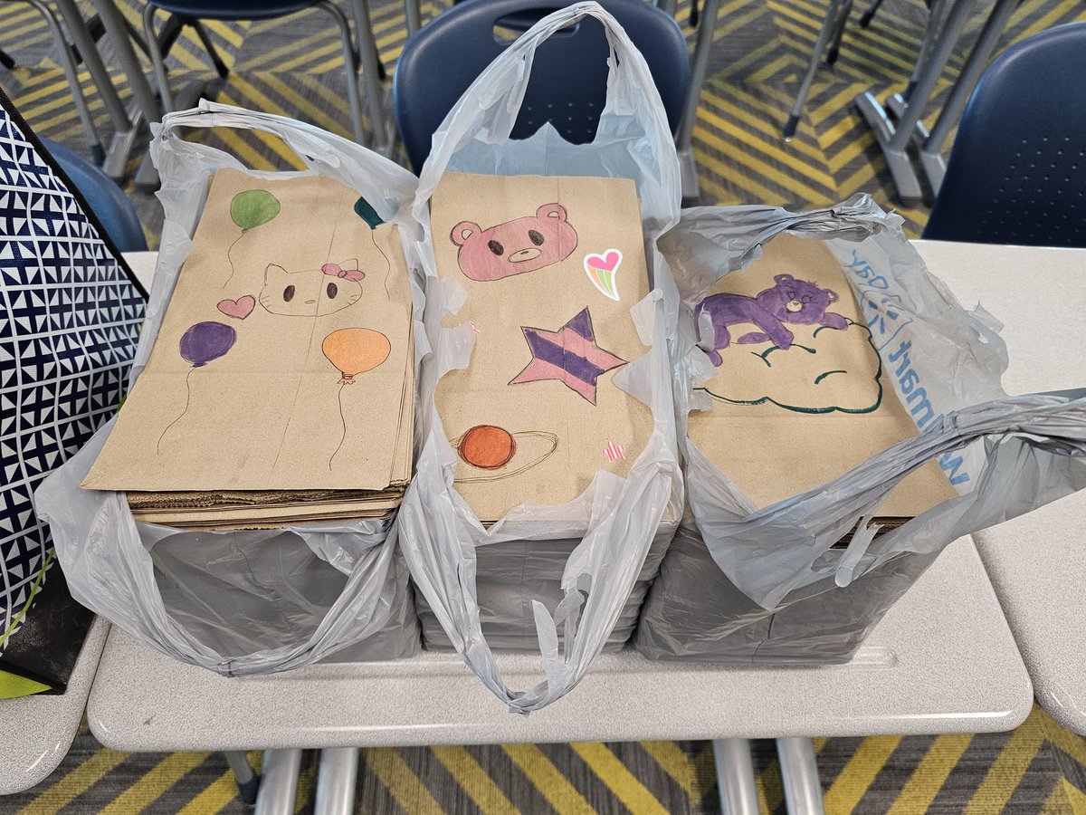 Check out our @SterlingRaider Early College students earning community service hours! They are decorating bags for our offsite partner @celebratingyou1 to help fight #ChildhoodHunger. These 730 bags will eventually be filled with food for children to eat. Yes, 730 total bags!