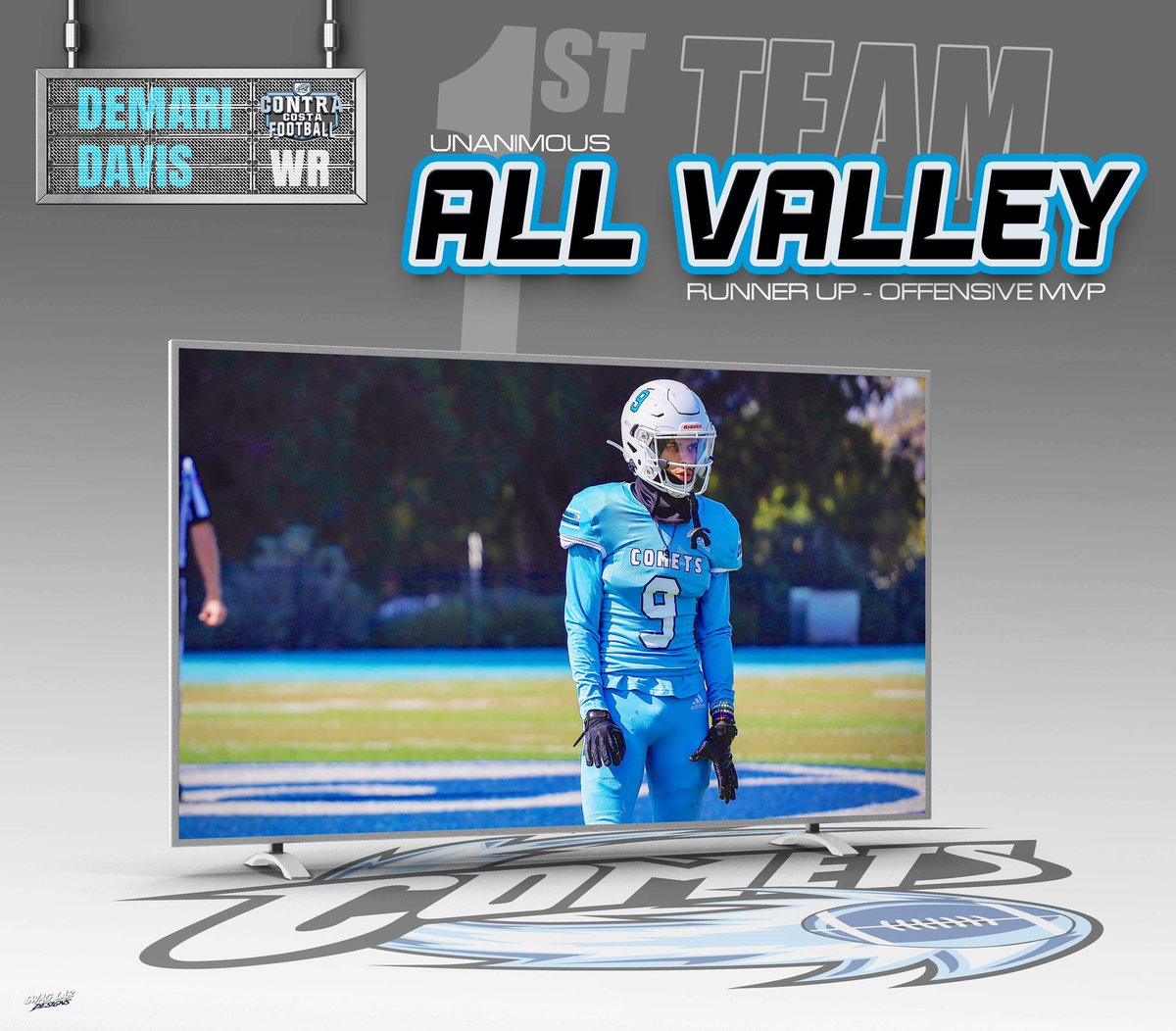 demarid9's tweet photo. Unanimous 1st Team All-Conference WR &amp; Offensive MVP runner up‼️ #GDTBAC☄️ @CCC_CometFB @CoachO60 https://t.co/cGHBySqCNZ