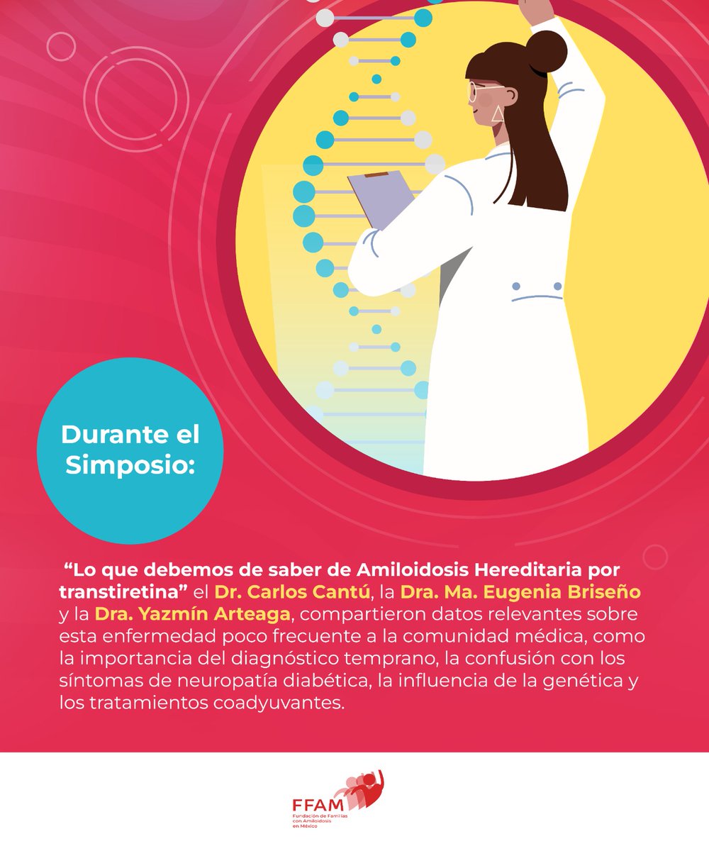 FFAMEX's tweet photo. Es importante contar con espacios como el Congreso Nacional de Genética Humana en el que se habló de padecimientos como la Amiloidosis Hereditaria por Transtiretina. La expectativa de vida de estos pacientes después de ser diagnosticados es de 10 años.
#AmiloidosisHereditaria https://t.co/NWuZgyioGW