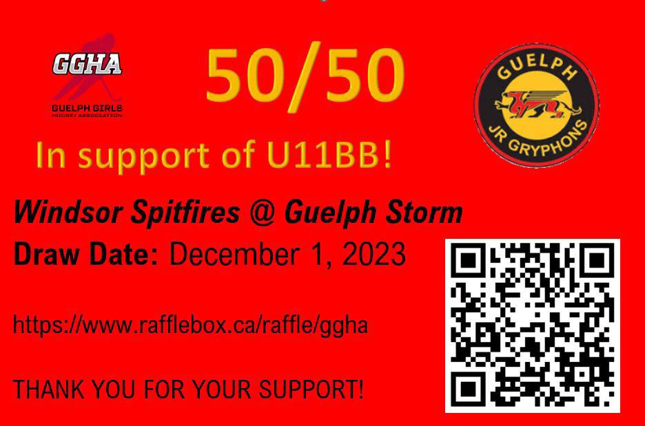 nbrookbank's tweet photo. Get a Guelph Storm 50/50 ticket without being at the game.  All funds raised support Guelph Girls Hockey U11BB team.  The winner at the November 15 game took home $5550!  Clicks here: https://t.co/cyJBxzSeIO. Or scan the QR code.  #guelphstorm  #guelphgryphons  #guelphgirlshockey https://t.co/iwoBqtq5j0