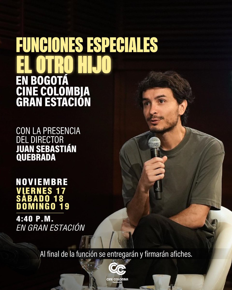 evidenciafilms's tweet photo. 📷¡FIRMES PARA LAS FUNCIONES ESPECIALES de #ElOtroHijo!📷
Ustedes saben que nos encanta conversar luego de las películas y este fin de semana no será la excepción. Invitados a nuestras funciones especiales durante este fin de semana en #Bogotá y #Cali, que contarán con la presencia del director y de la actriz protagónica.

¡Allá nos vemos!
📷Compra tus boletas en el link https://t.co/FhFpvS2kvA