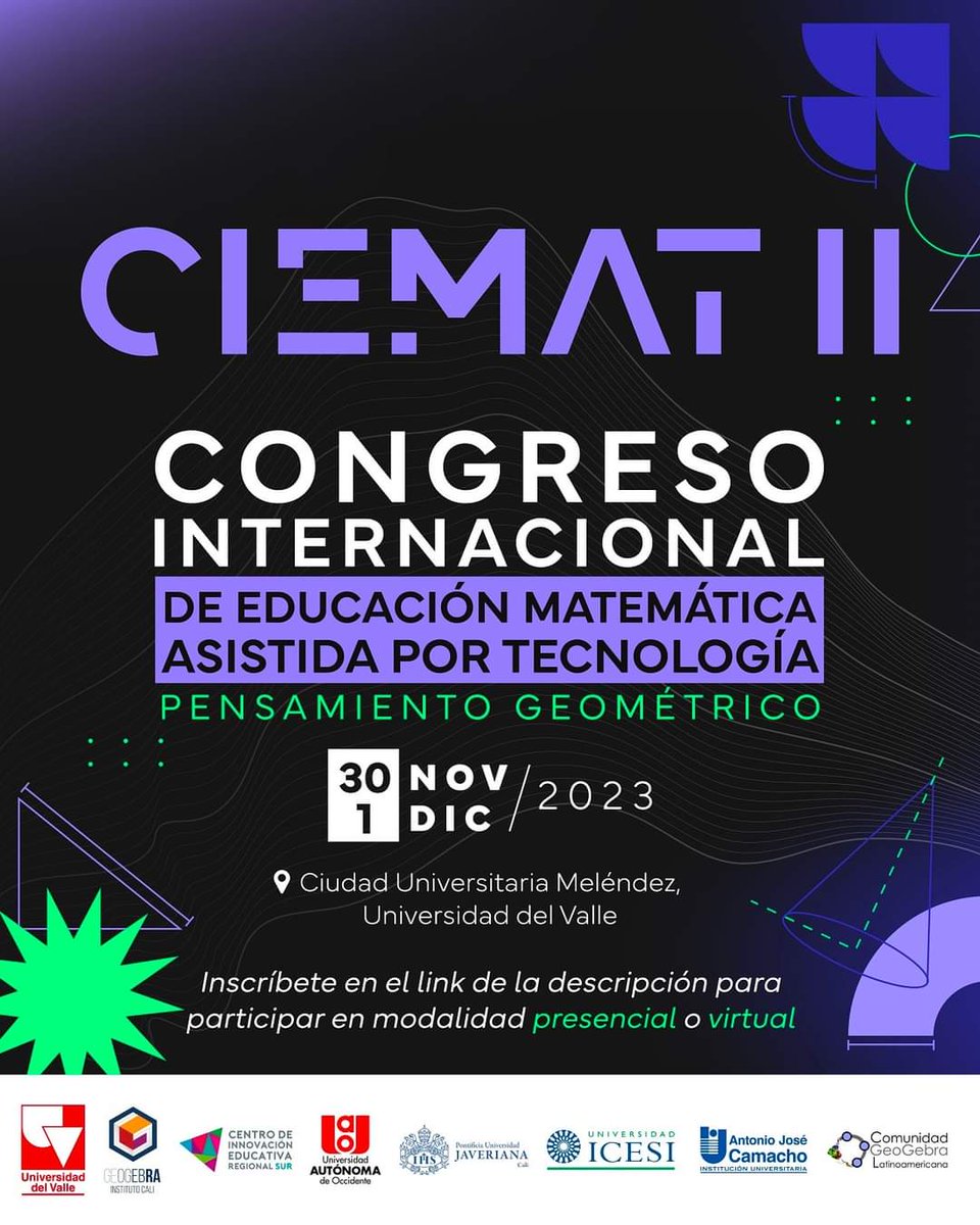 GeogebraUnla's tweet photo. Saludos cordiales, sobre el 𝗖𝗜𝗘𝗠𝗔𝗧 𝗜𝗜: 2𝗱𝗼.𝗖𝗼𝗻𝗴𝗿𝗲𝘀𝗼 𝗜𝗻𝘁𝗲𝗿𝗻𝗮𝗰𝗶𝗼𝗻𝗮𝗹 𝗱𝗲 𝗘𝗱𝘂𝗰𝗮𝗰𝗶𝗼́𝗻 𝗠𝗮𝘁𝗲𝗺𝗮́𝘁𝗶𝗰𝗮 𝗔𝘀𝗶𝘀𝘁𝗶𝗱𝗮 𝗽𝗼𝗿 𝗧𝗲𝗰𝗻𝗼𝗹𝗼𝗴í𝗮 - 𝗣𝗲𝗻𝘀𝗮𝗺𝗶𝗲𝗻𝘁𝗼 𝗴𝗲𝗼𝗺𝗲́𝘁𝗿𝗶𝗰𝗼
✏️ Inscripciones en: https://t.co/Rq8P1SO3b7 https://t.co/jMhPC7WNxp
