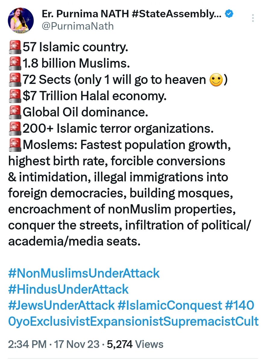 PurnimaNath's tweet photo. @daveatherton Victim cards. Shari'ah. Blasphemy. One book. One prophet. Totally peaceful. #NonMuslimsUnderAttack #HindusUnderAttack #JewsUnderAttack. #ChristiansUnderAttack
https://t.co/giXs7s9fJJ https://t.co/3SJfAVgKmK