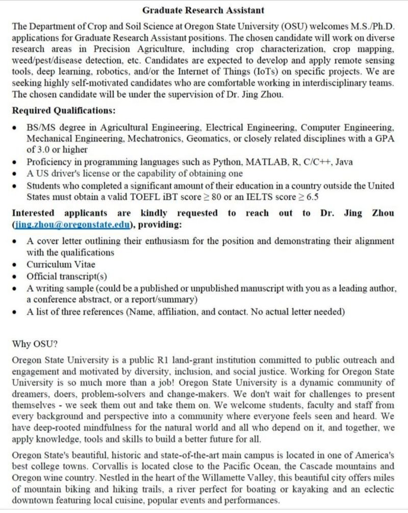 agristok's tweet photo. MSc/PhD Graduate Research Assistant positions in Agricultural Engineering at  Oregon State University (OSU) ... via @agristok https://t.co/xWjrqKEkqT