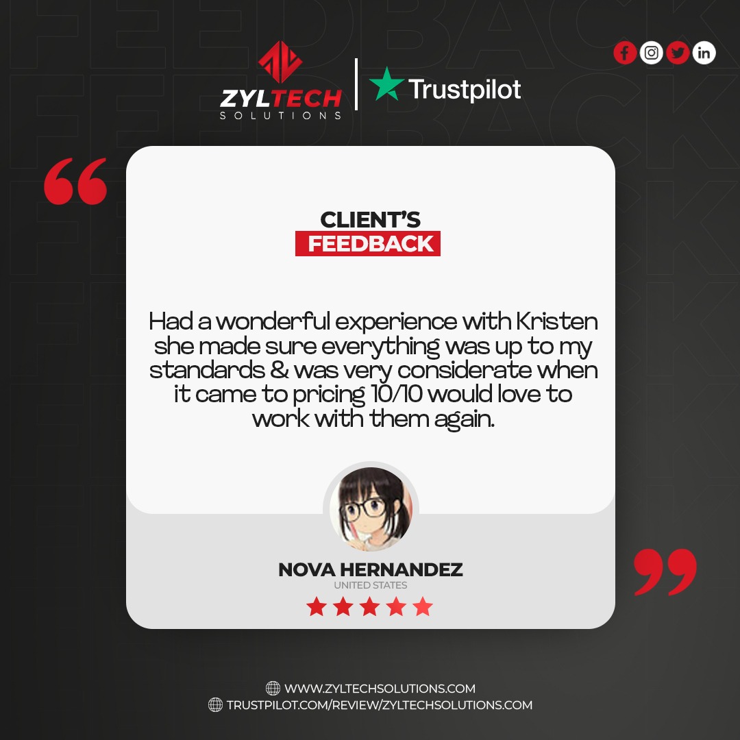 Thanks for our clients’ feedback which keeps us going and motivate us to keep our excellent service. We are grateful for your trust and support.

#clienstview #clientsfeedback #zyltechsolutions #Agency