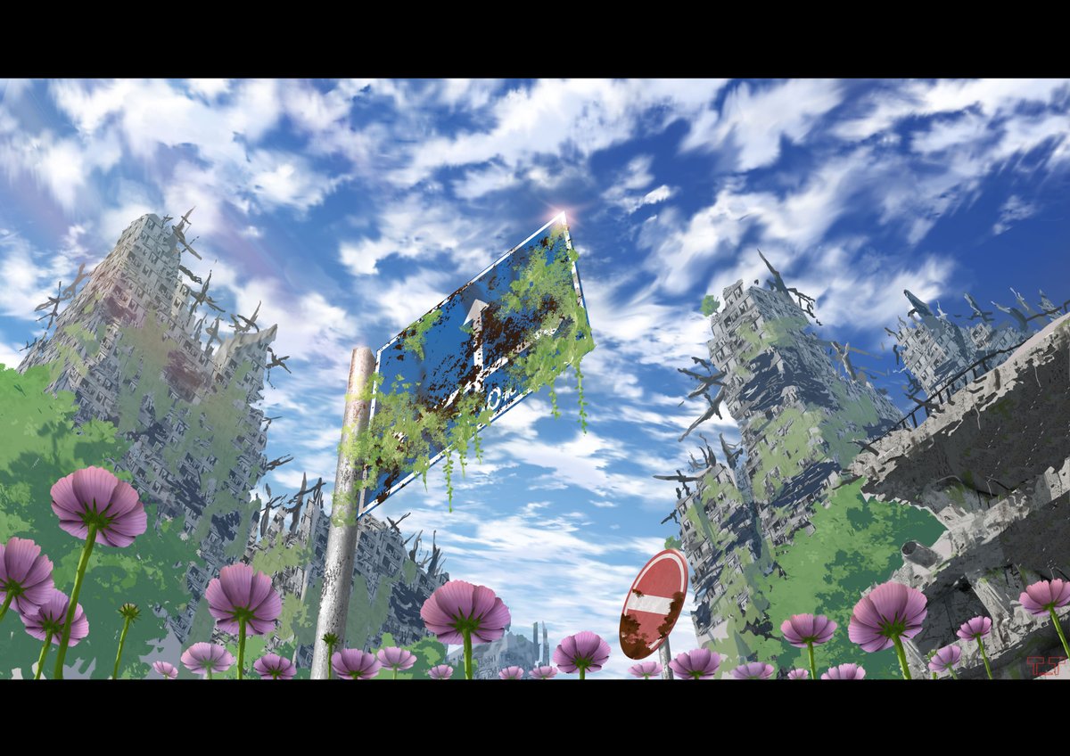 scenery ruins flower no humans letterboxed sky cloud  illustration images